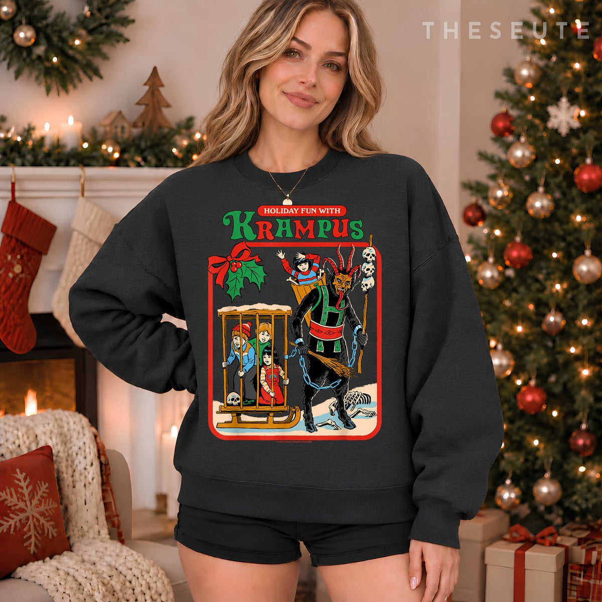 Fun with Krampus Christmas Retro Vintage Funny Adult Humor Sweatshirt
