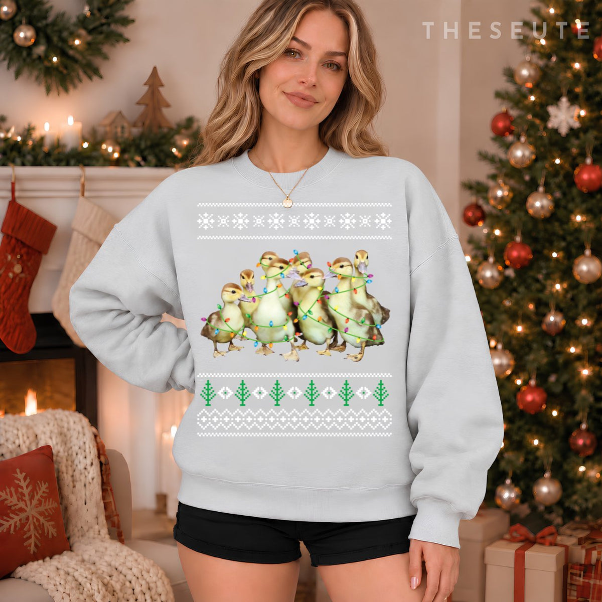 Christmas Ugly Sweatshirt Duck Xmas Tree Gift Funny Farmer Gift Sweatshirt