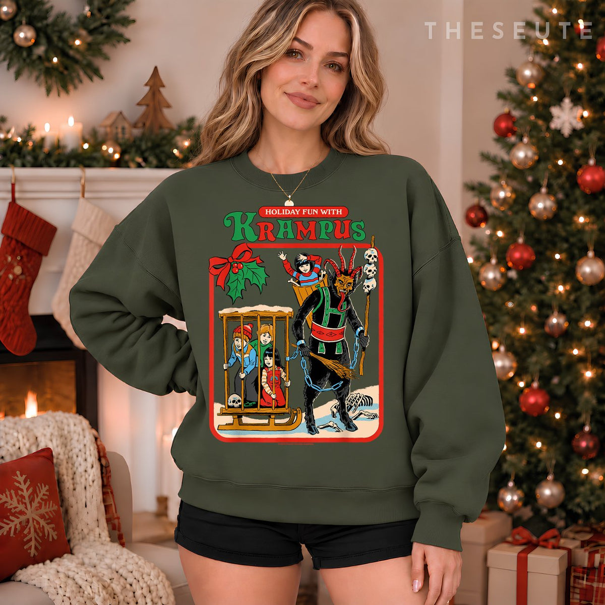 Fun with Krampus Christmas Retro Vintage Funny Adult Humor Sweatshirt