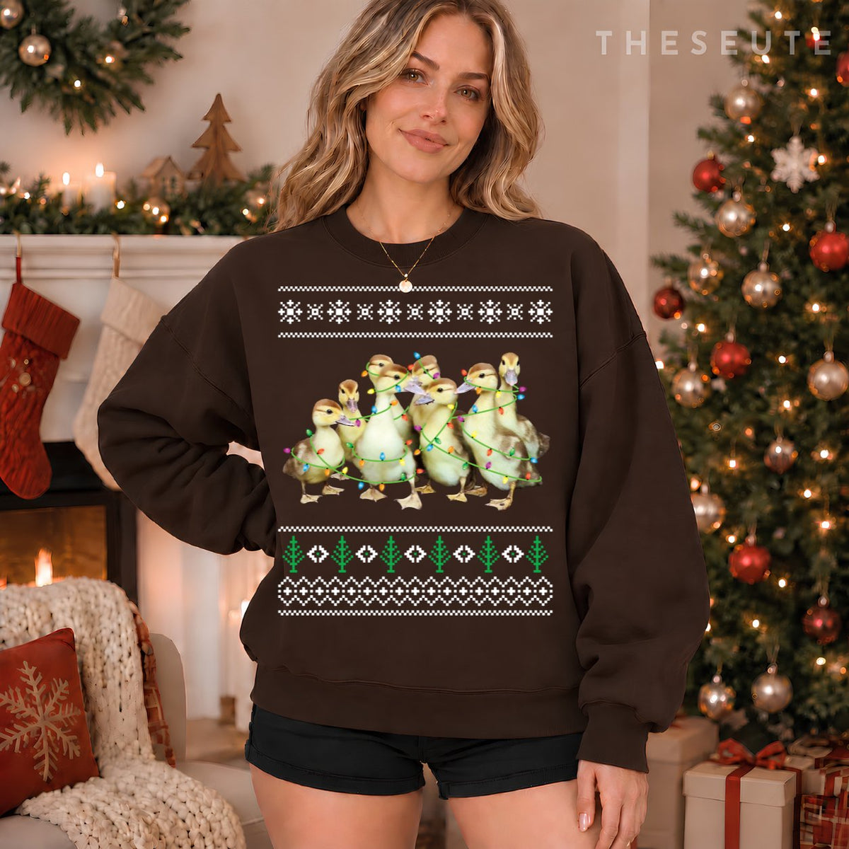 Christmas Ugly Sweatshirt Duck Xmas Tree Gift Funny Farmer Gift Sweatshirt