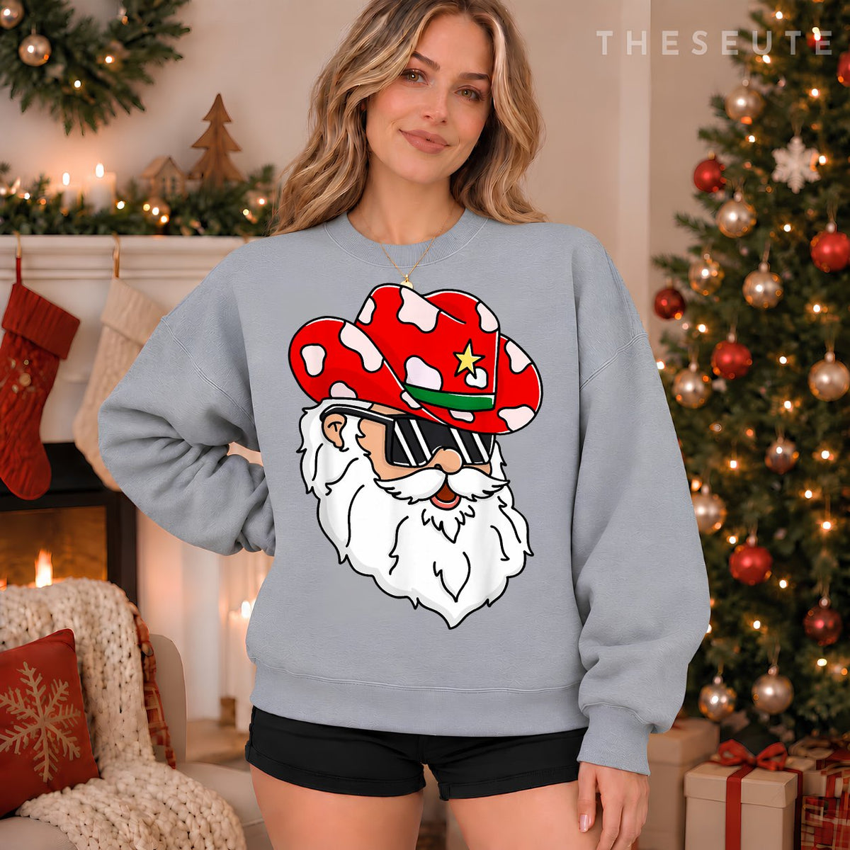 Santa Claus Western Cowboy hat Merry Christmas Funny Classic Sweatshirt