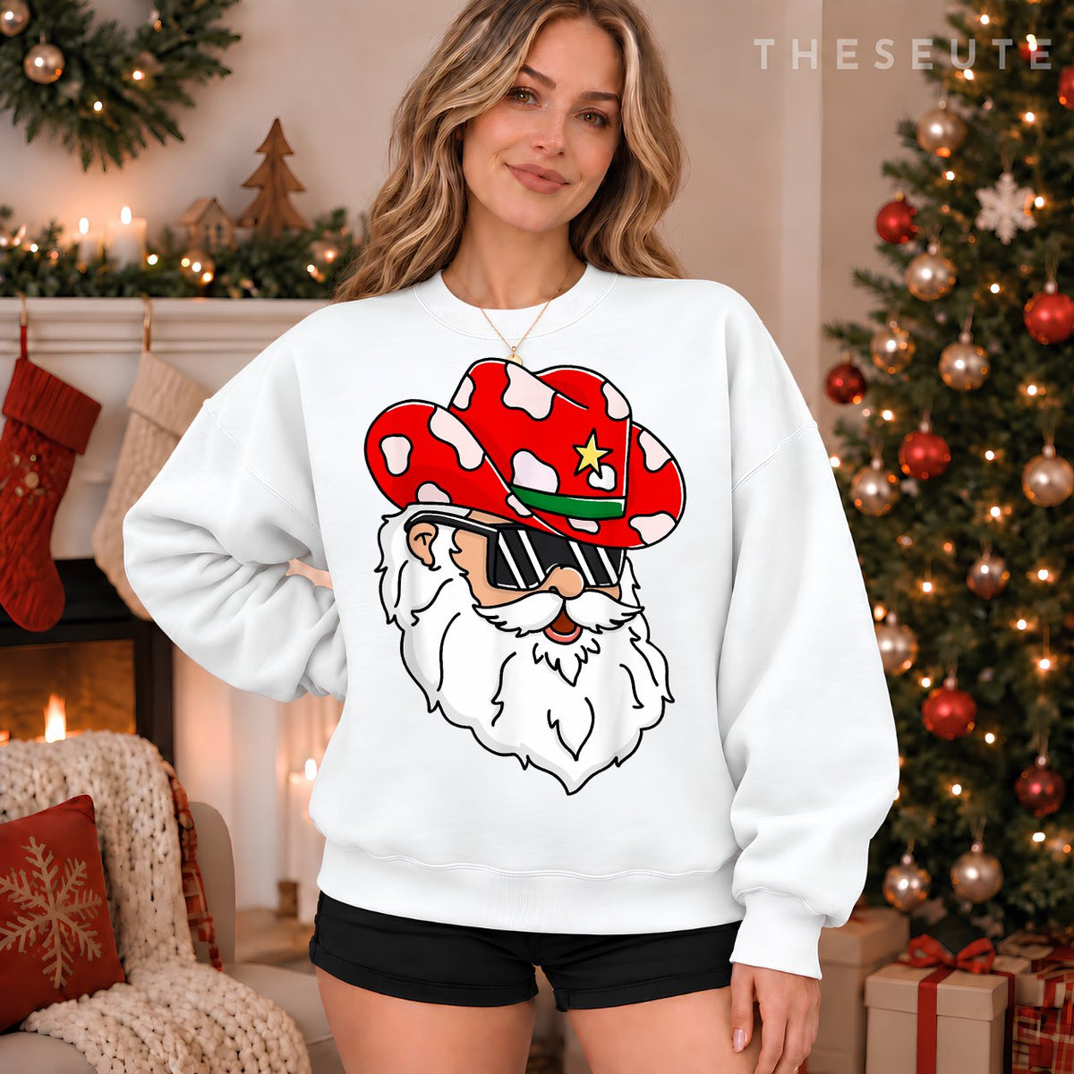 Santa Claus Western Cowboy hat Merry Christmas Funny Classic Sweatshirt