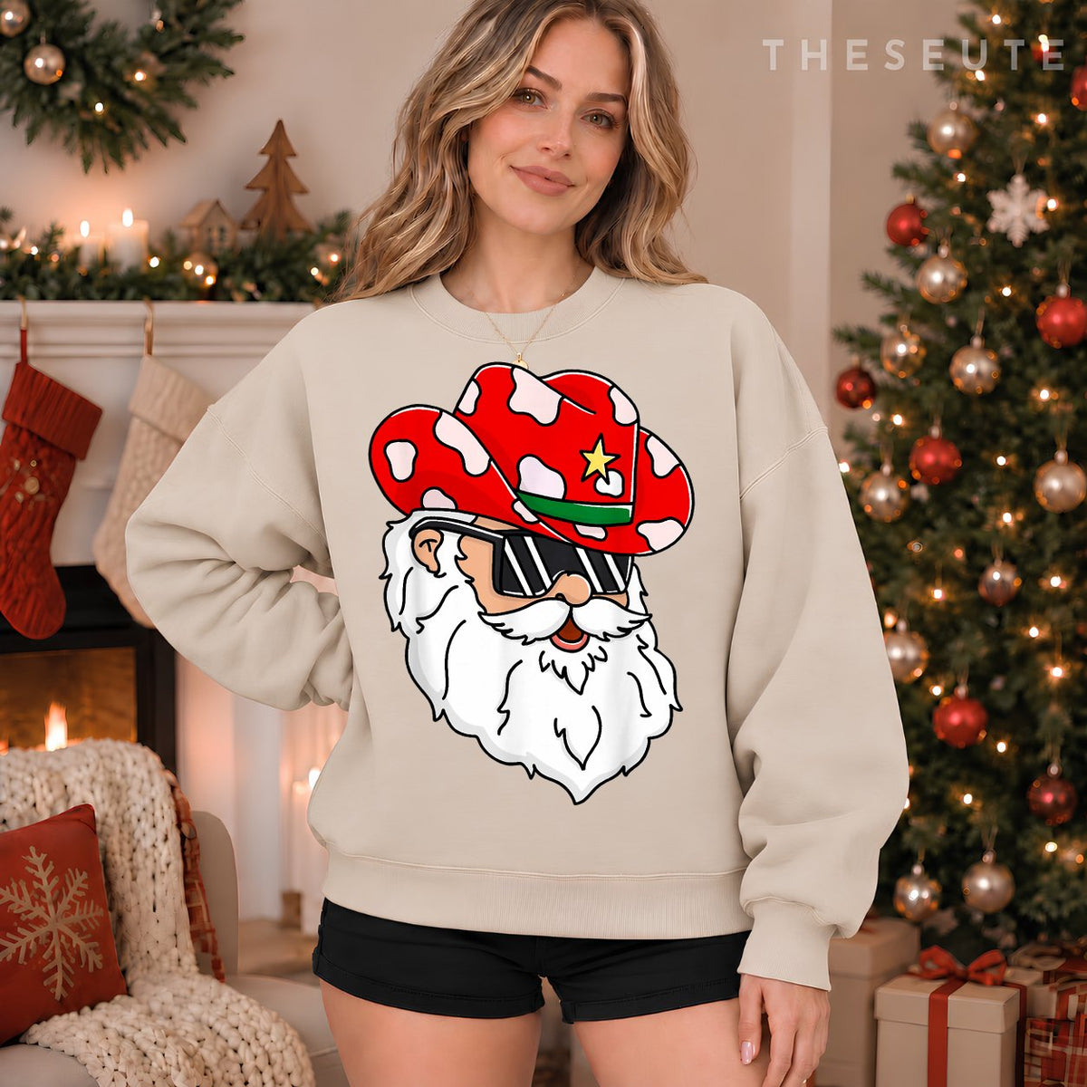 Santa Claus Western Cowboy hat Merry Christmas Funny Classic Sweatshirt