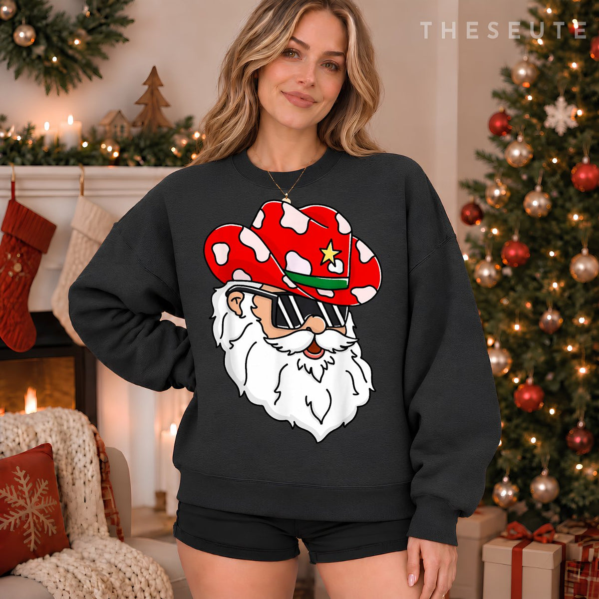 Santa Claus Western Cowboy hat Merry Christmas Funny Classic Sweatshirt