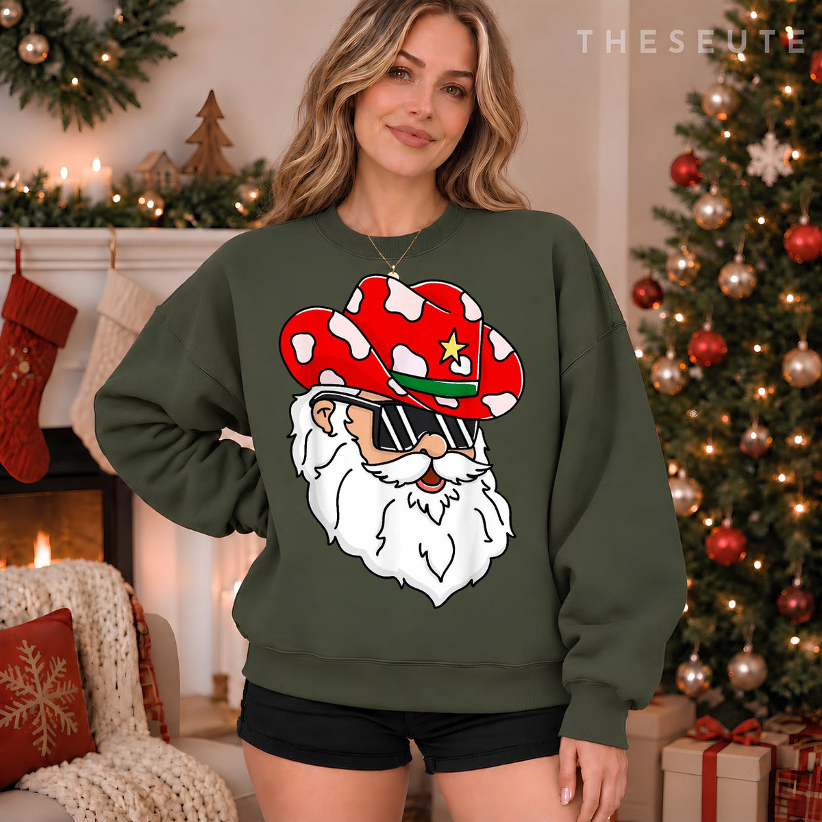 Santa Claus Western Cowboy hat Merry Christmas Funny Classic Sweatshirt