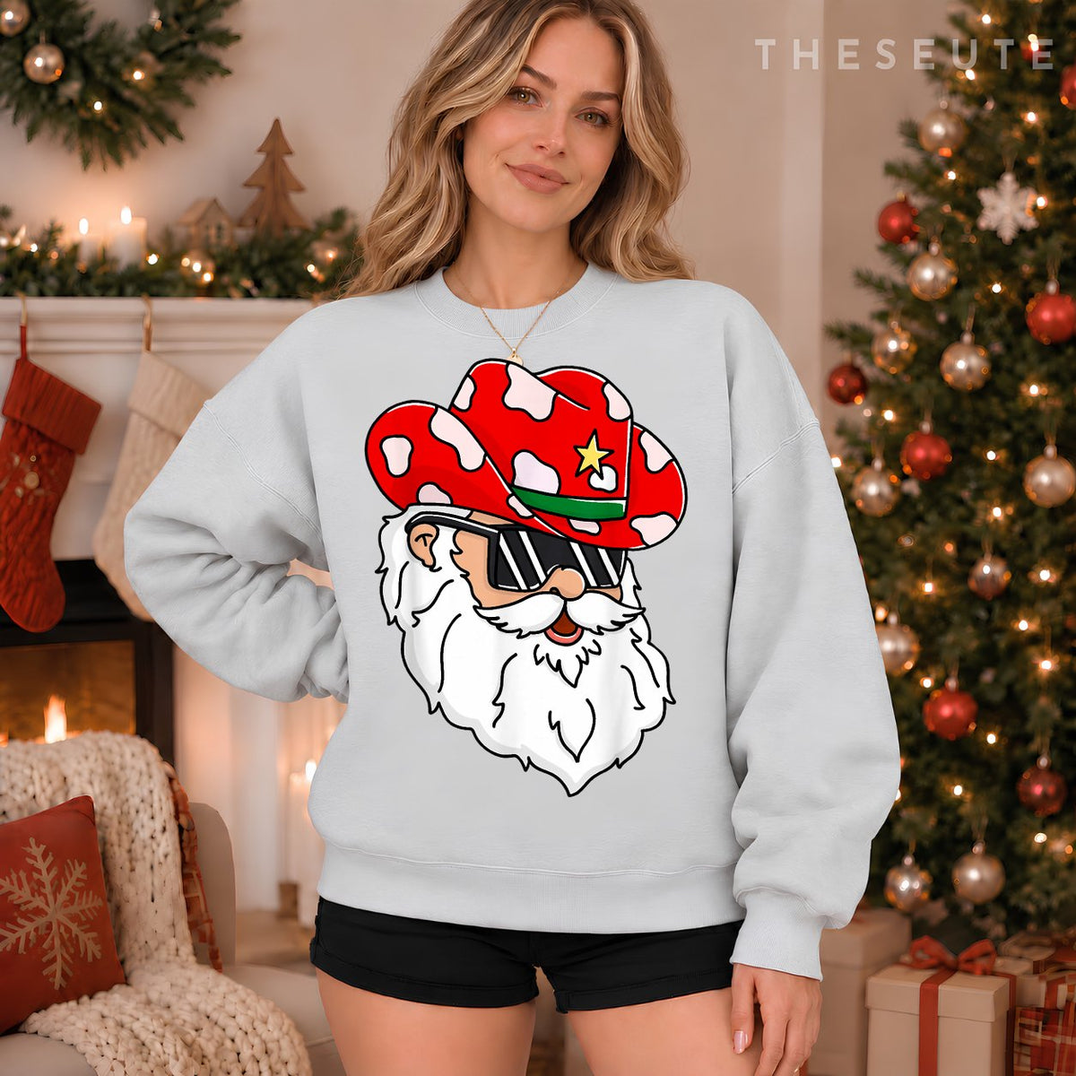 Santa Claus Western Cowboy hat Merry Christmas Funny Classic Sweatshirt