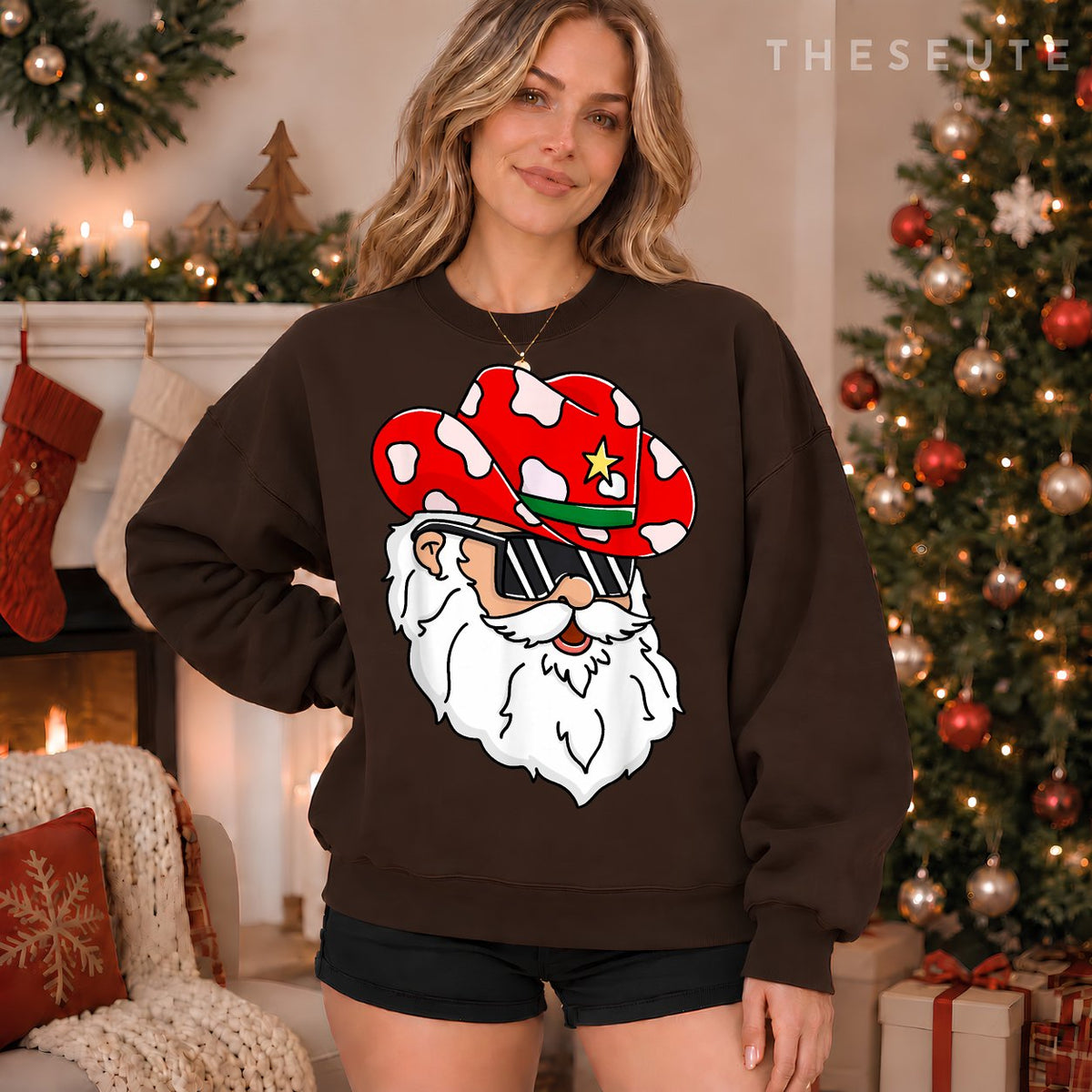 Santa Claus Western Cowboy hat Merry Christmas Funny Classic Sweatshirt