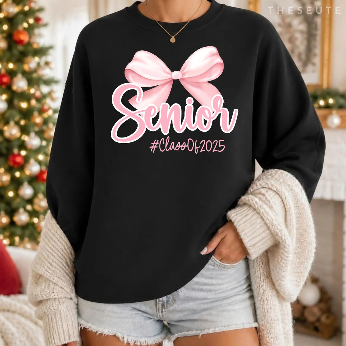 Senior 2025 Coquette Pink Bow Class of 2025 Graduation Sweatshirt