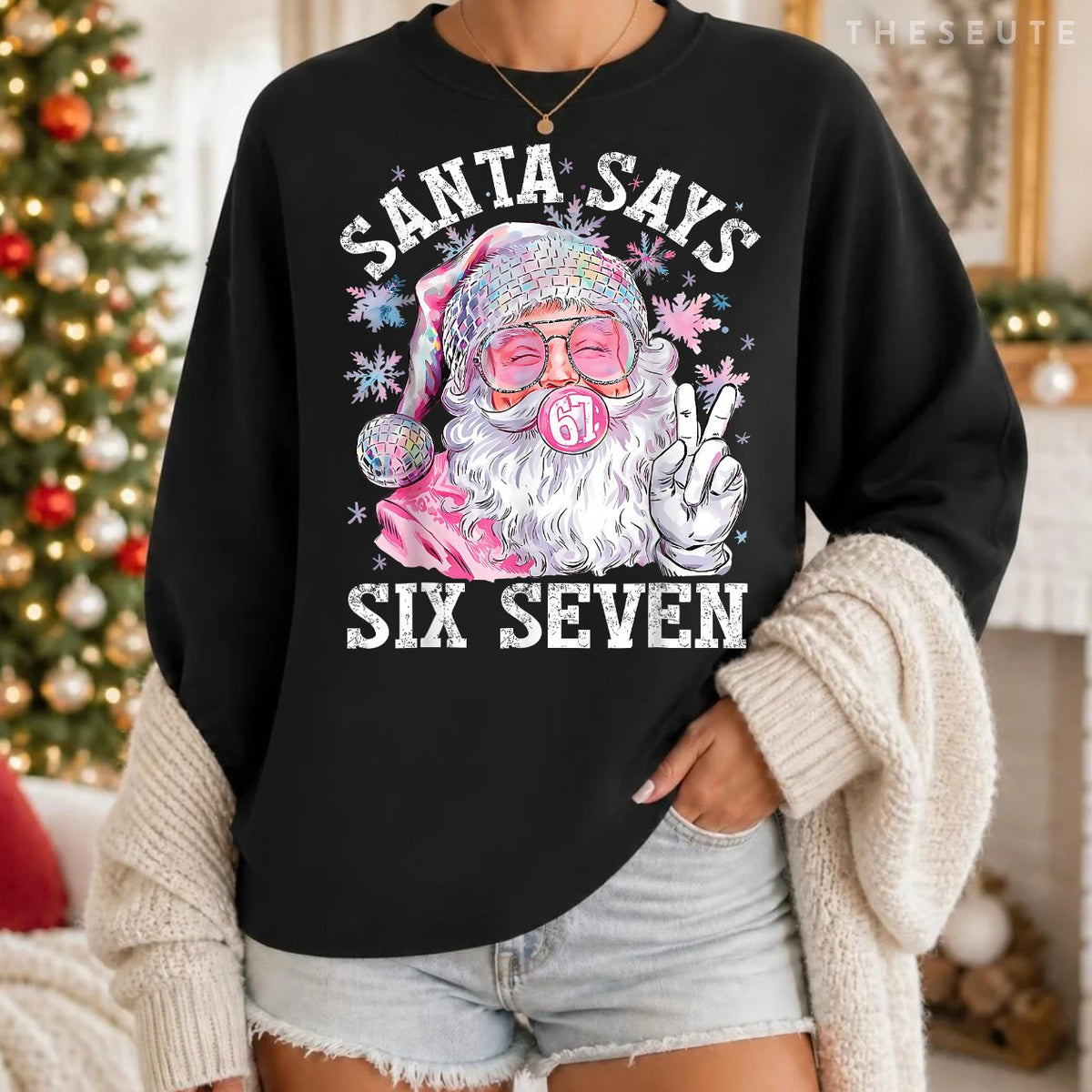 Funny Santa Says Six Seven Christmas 67 Meme Xmas Boys Girls Sweatshirt