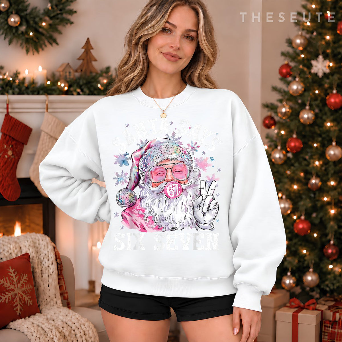 Funny Santa Says Six Seven Christmas 67 Meme Xmas Boys Girls Sweatshirt