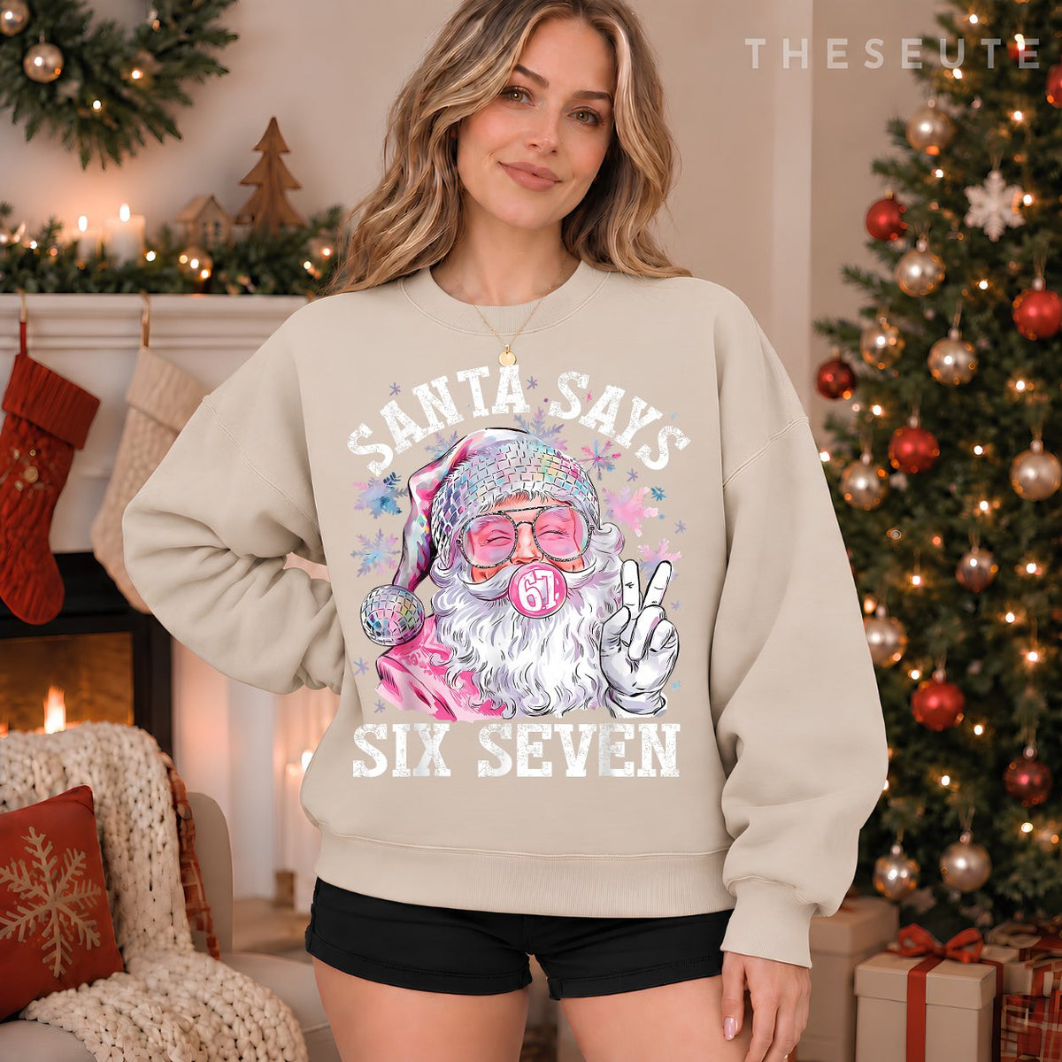 Funny Santa Says Six Seven Christmas 67 Meme Xmas Boys Girls Sweatshirt