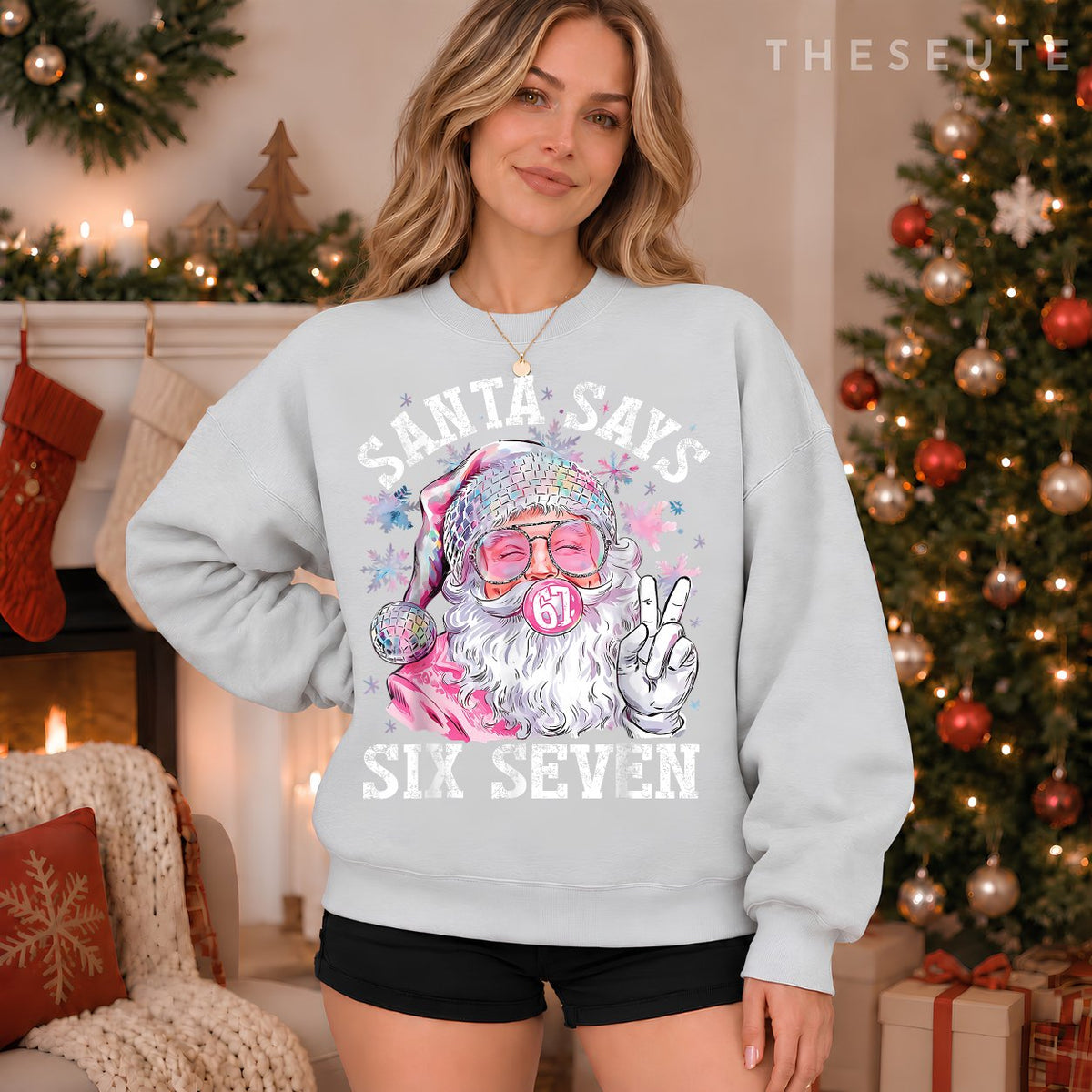 Funny Santa Says Six Seven Christmas 67 Meme Xmas Boys Girls Sweatshirt