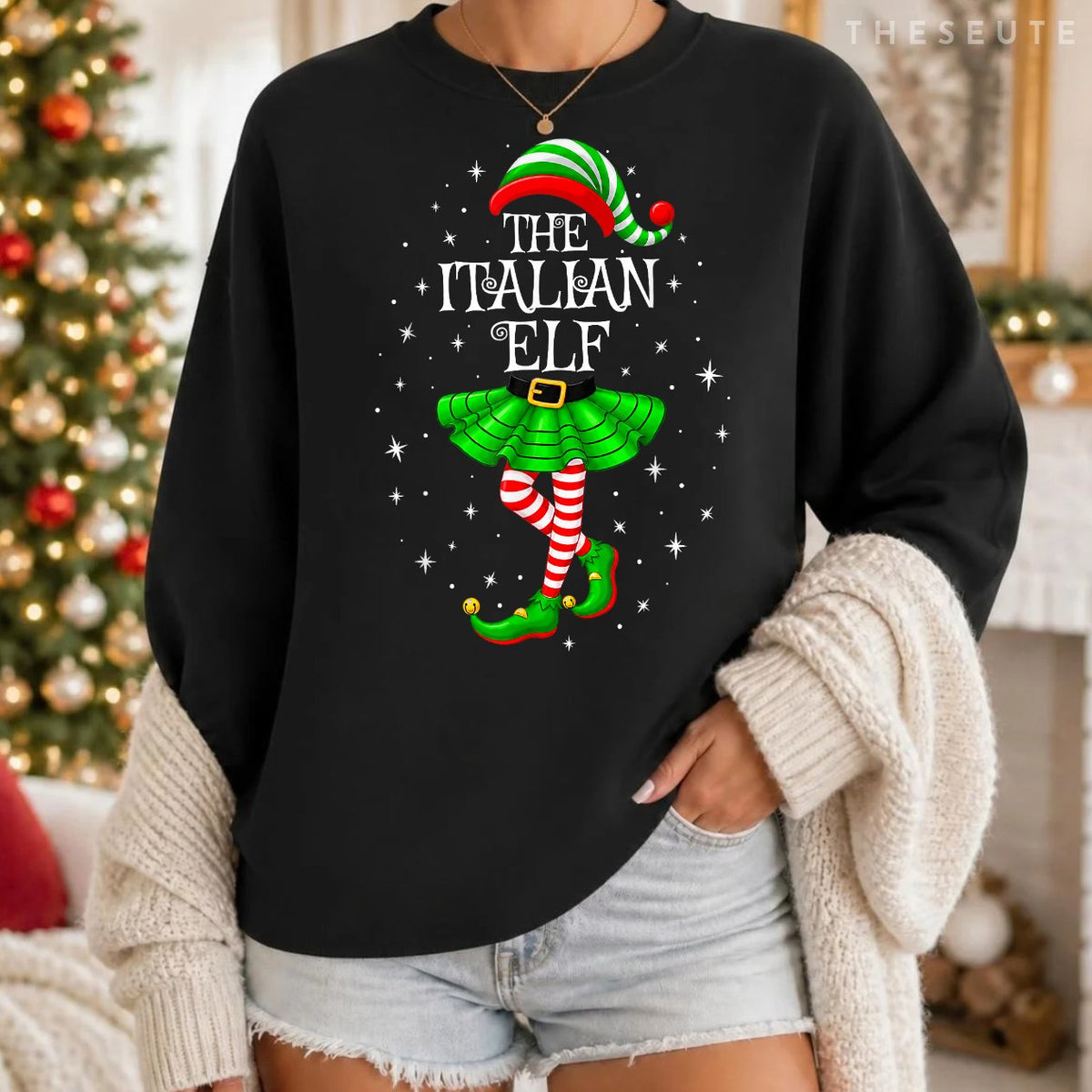 Italian Elf Christmas Matching Men Women Funny Xmas Holiday Sweatshirt