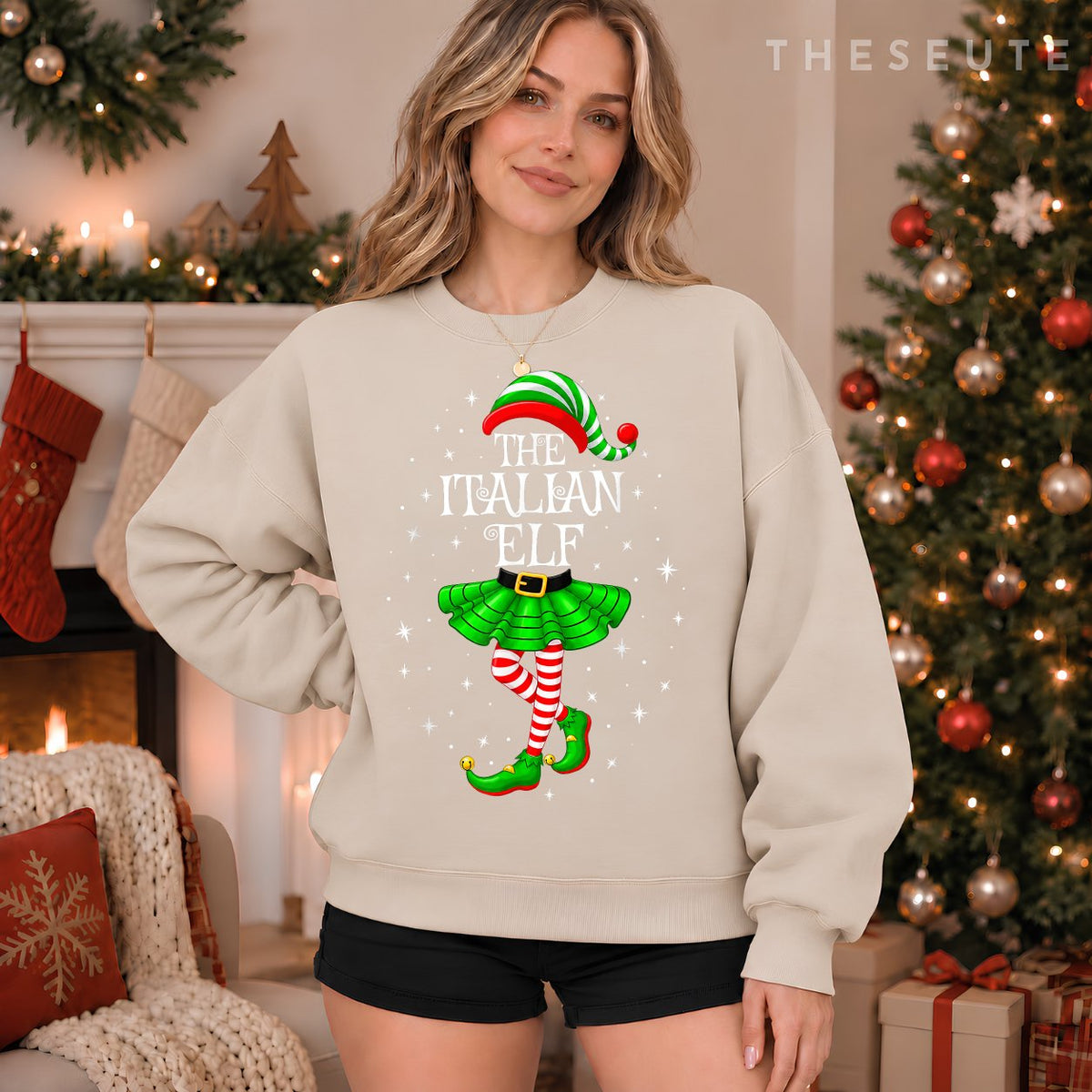 Italian Elf Christmas Matching Men Women Funny Xmas Holiday Sweatshirt