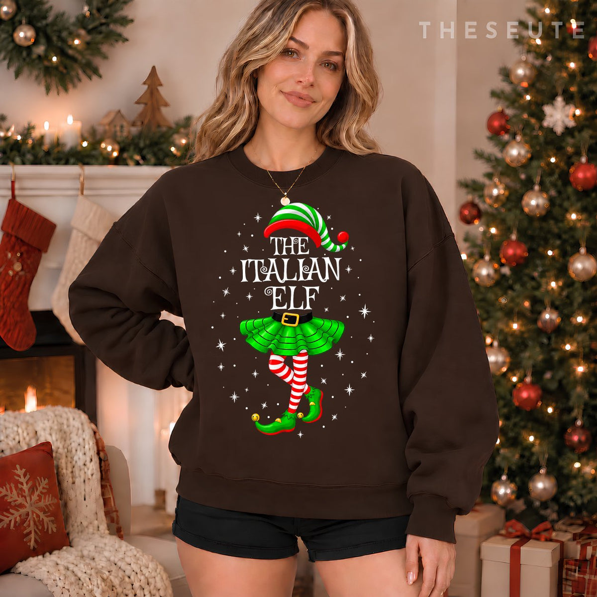 Italian Elf Christmas Matching Men Women Funny Xmas Holiday Sweatshirt
