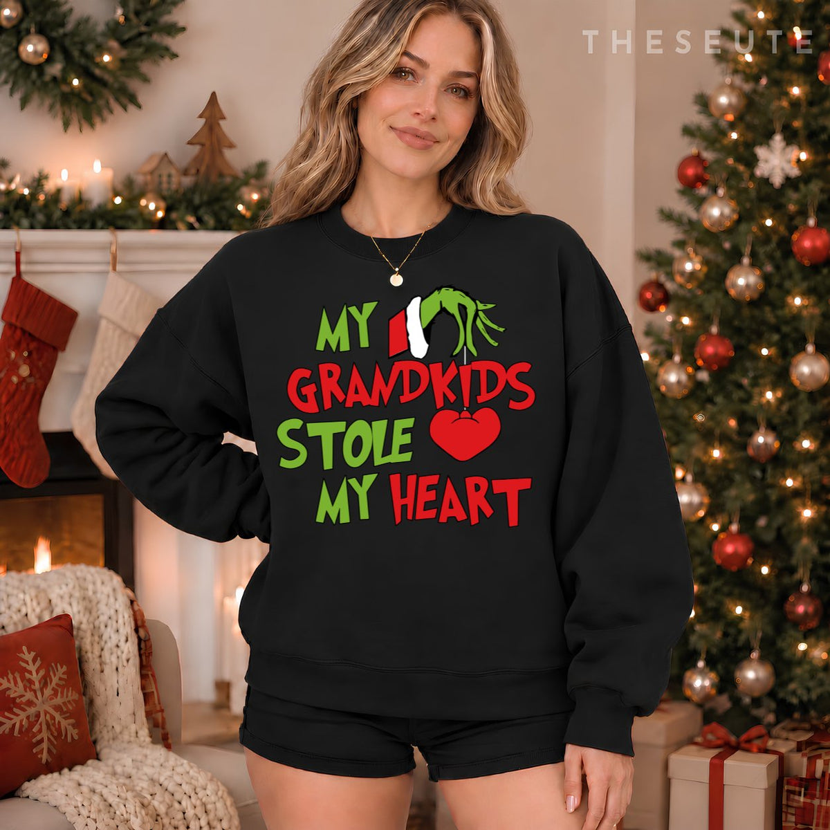 My Grandkids Stole My Heart Christmas Xmas Family Matching Sweatshirt