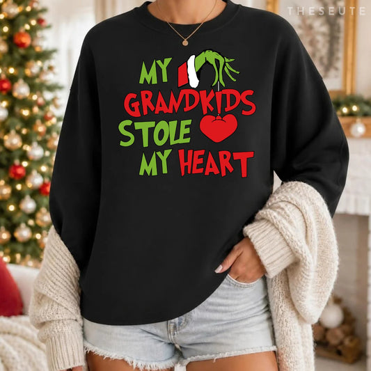 My Grandkids Stole My Heart Christmas Xmas Family Matching Sweatshirt