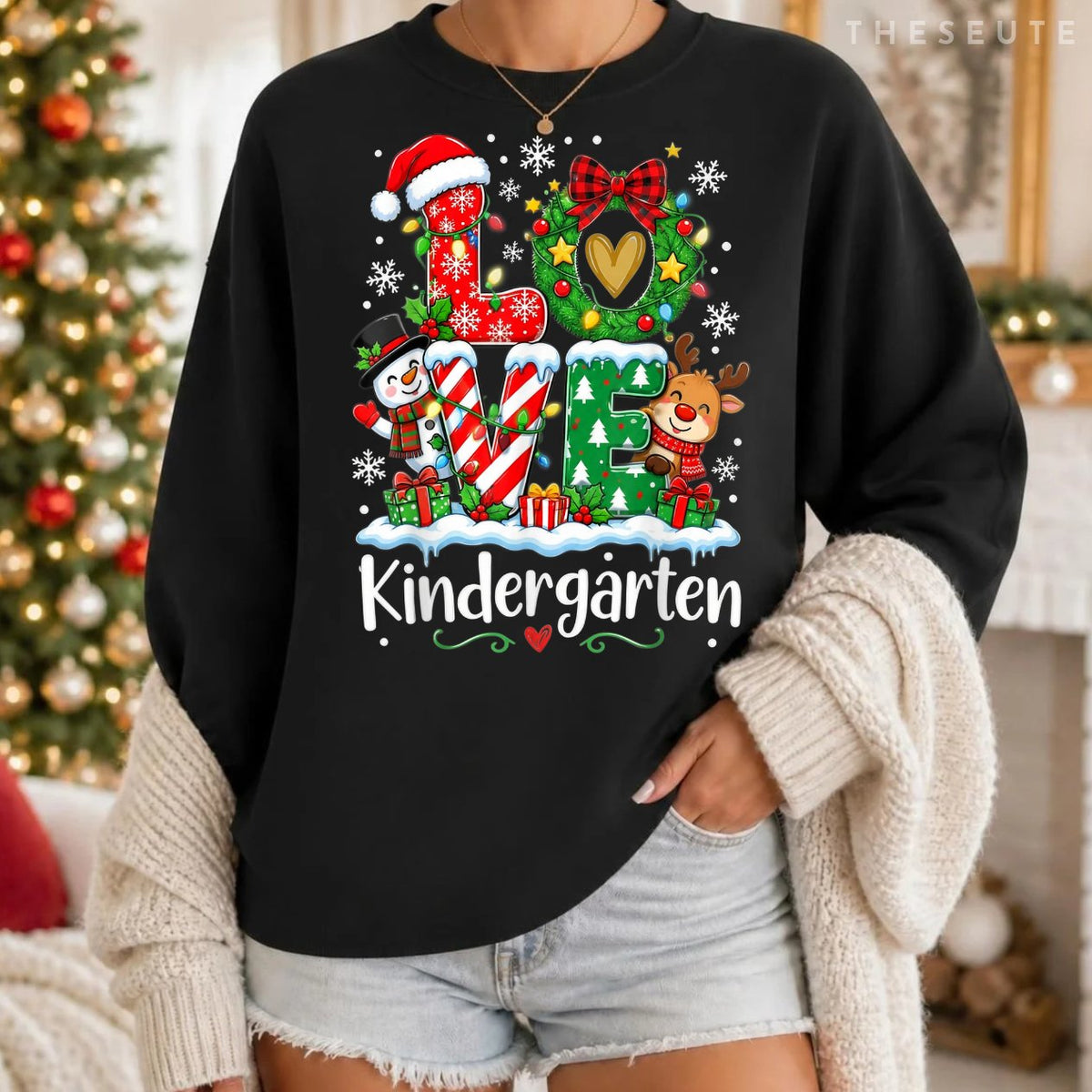 Love Kindergarten Teacher Xmas Gingerbread Christmas Pajamas Sweatshirt