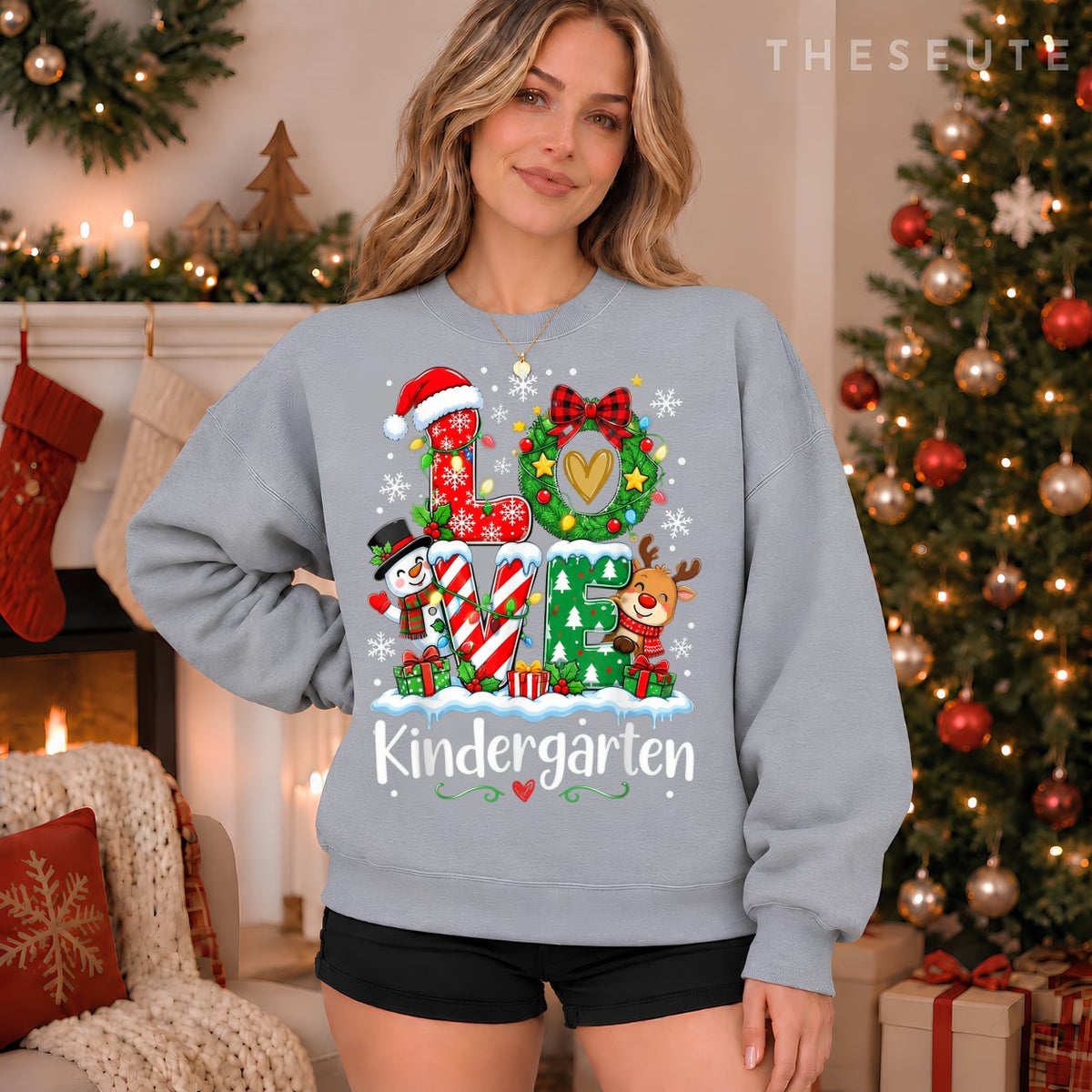 Love Kindergarten Teacher Xmas Gingerbread Christmas Pajamas Sweatshirt