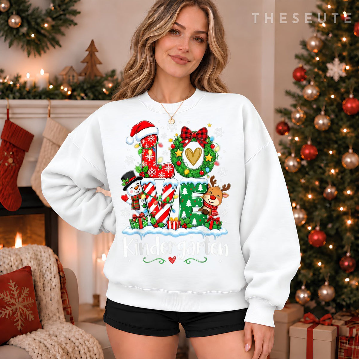 Love Kindergarten Teacher Xmas Gingerbread Christmas Pajamas Sweatshirt