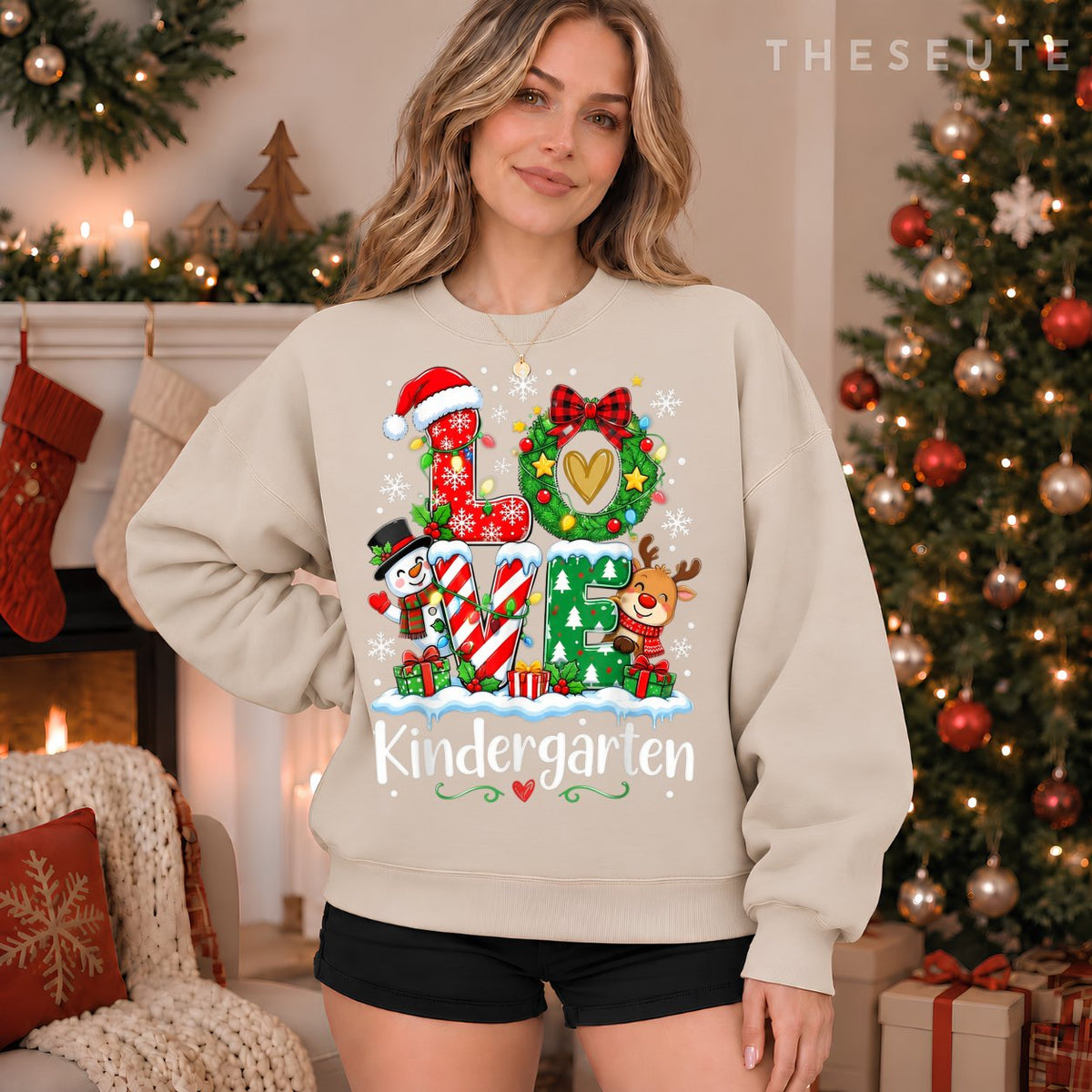 Love Kindergarten Teacher Xmas Gingerbread Christmas Pajamas Sweatshirt