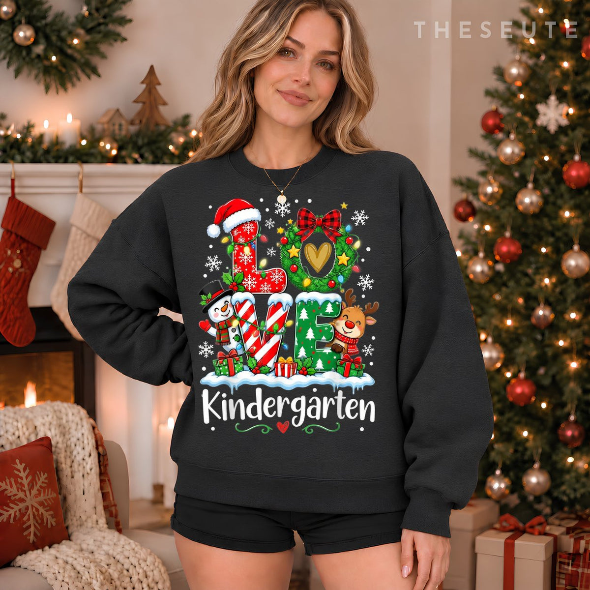 Love Kindergarten Teacher Xmas Gingerbread Christmas Pajamas Sweatshirt