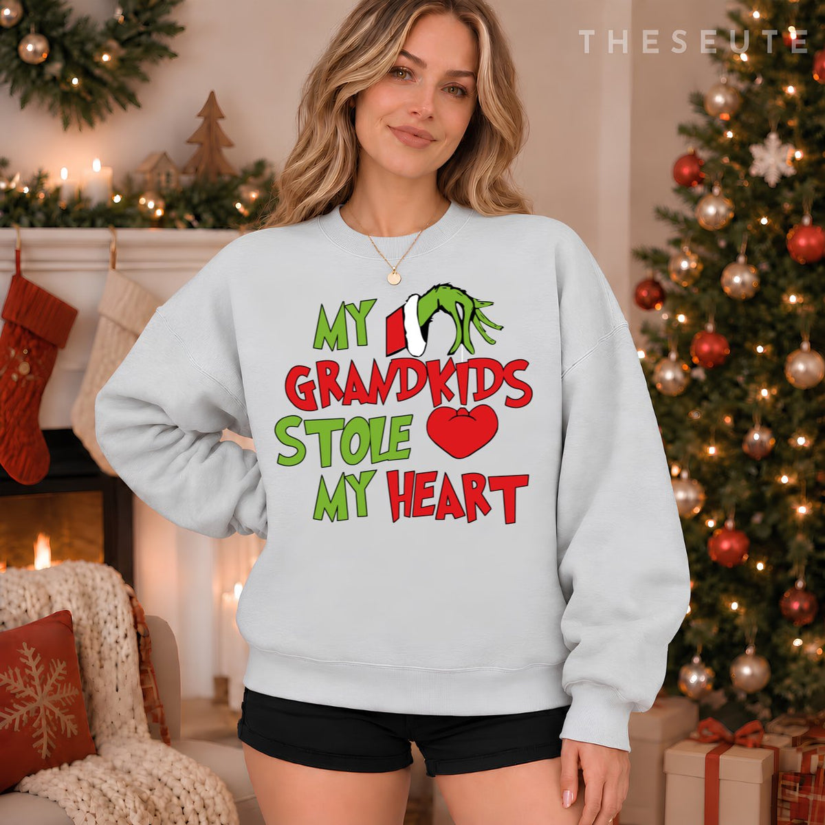 My Grandkids Stole My Heart Christmas Xmas Family Matching Sweatshirt