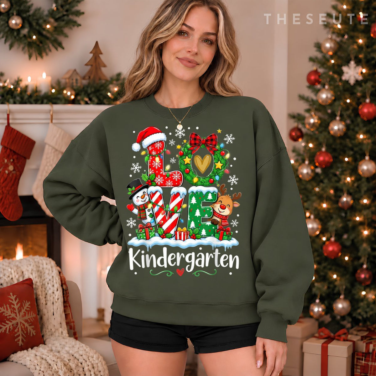 Love Kindergarten Teacher Xmas Gingerbread Christmas Pajamas Sweatshirt