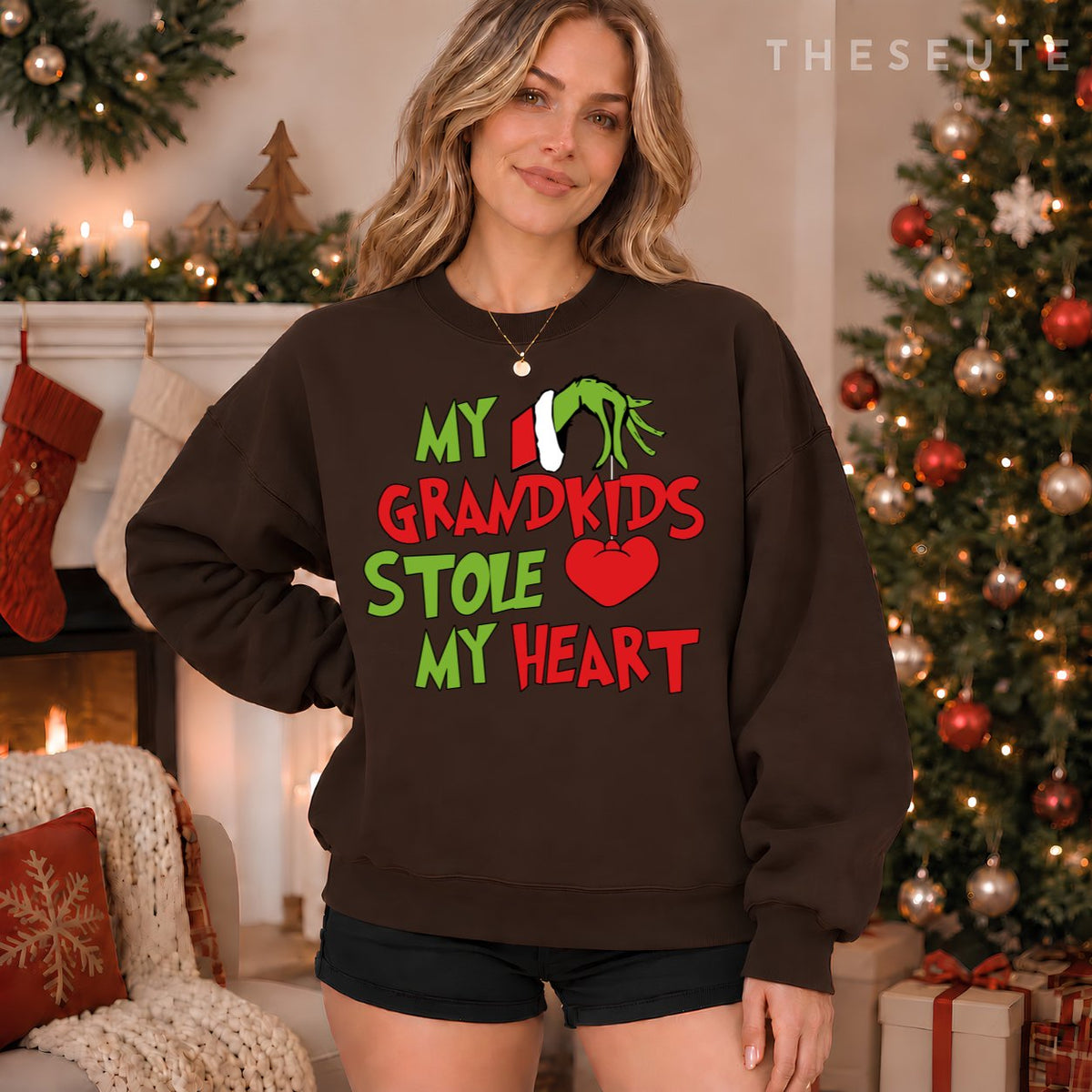 My Grandkids Stole My Heart Christmas Xmas Family Matching Sweatshirt
