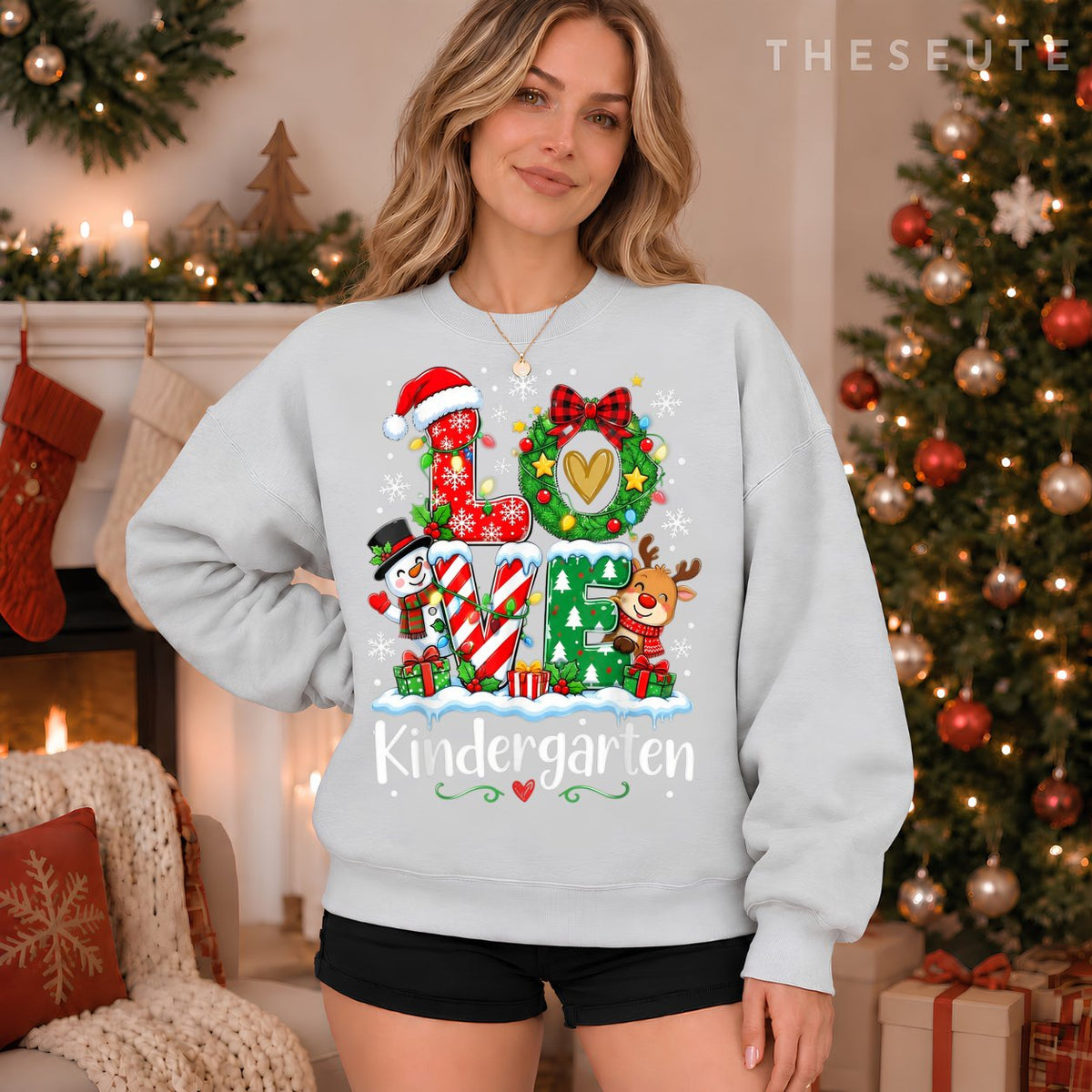 Love Kindergarten Teacher Xmas Gingerbread Christmas Pajamas Sweatshirt