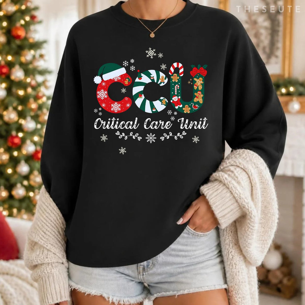 Funny CCU Nurse Christmas Critical Care Unit Xmas Girl Nurse Sweatshirt