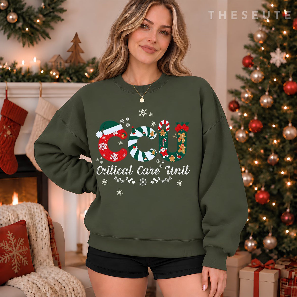 Funny CCU Nurse Christmas Critical Care Unit Xmas Girl Nurse Sweatshirt