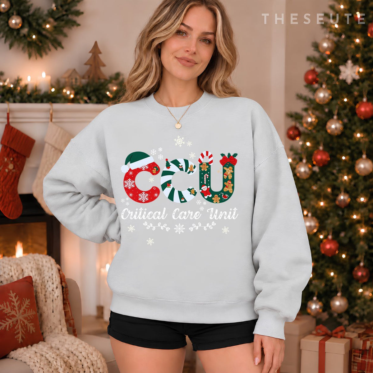 Funny CCU Nurse Christmas Critical Care Unit Xmas Girl Nurse Sweatshirt