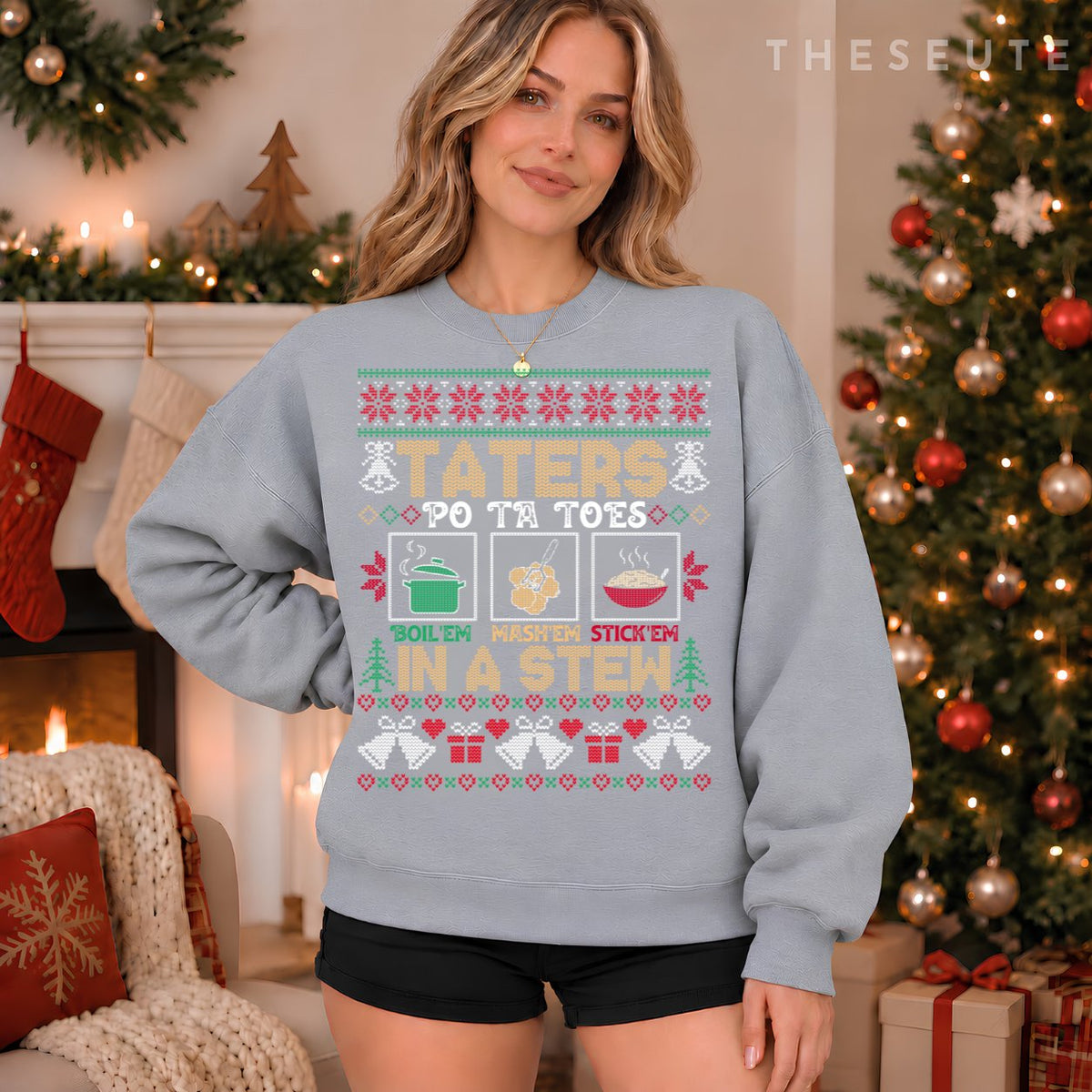 Funny Christmas Taters Potatoes Ugly Christmas Sweatshirt
