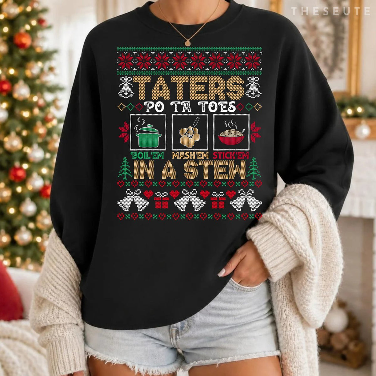 Funny Christmas Taters Potatoes Ugly Christmas Sweatshirt