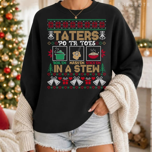 Funny Christmas Taters Potatoes Ugly Christmas Sweatshirt