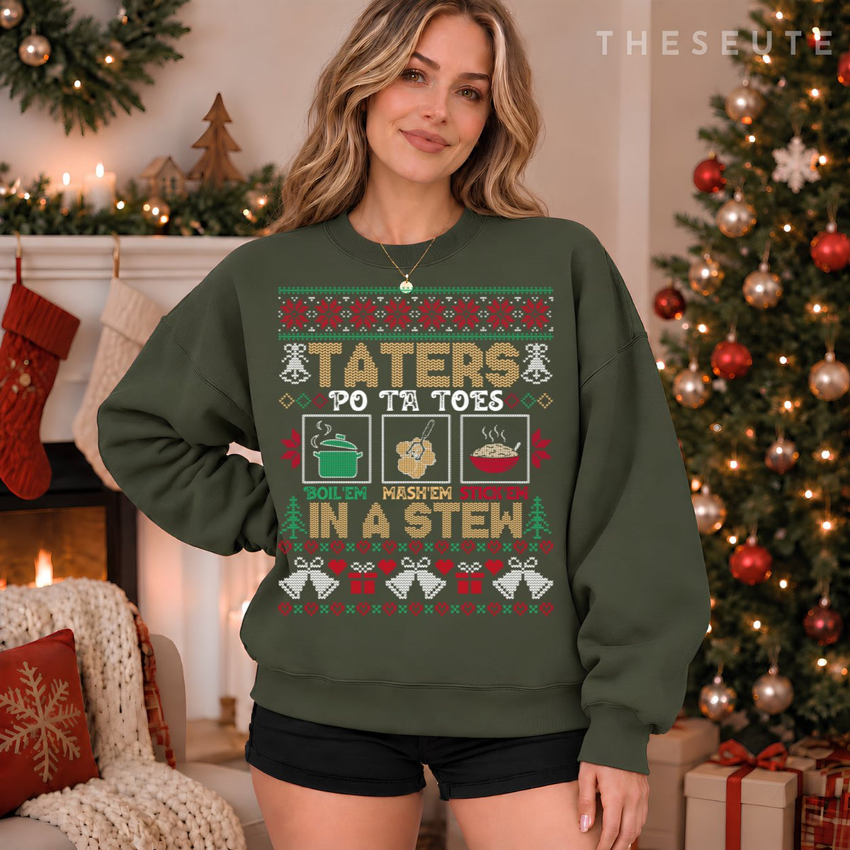 Funny Christmas Taters Potatoes Ugly Christmas Sweatshirt