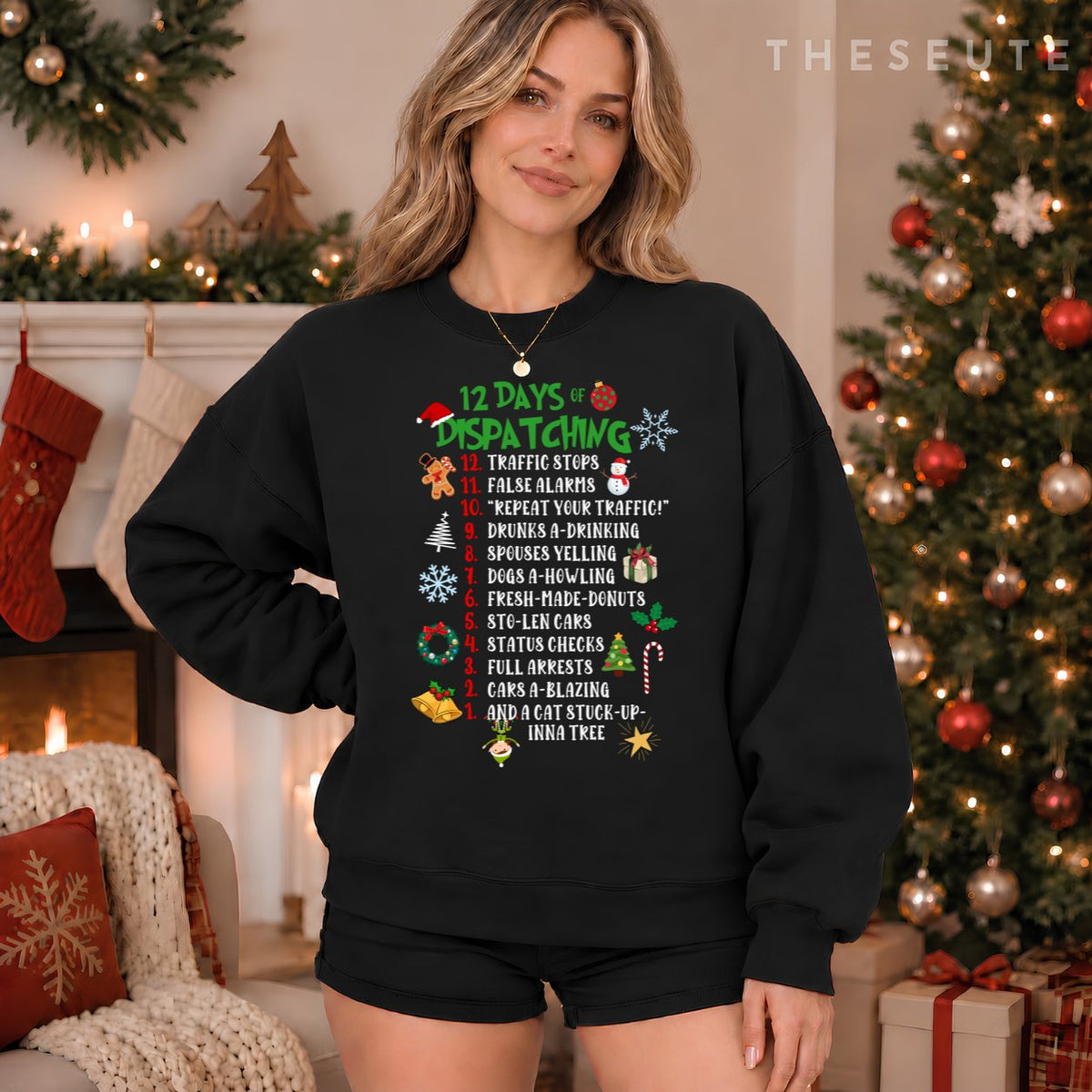 Funny 911 Dispatcher Christmas Gifts Police Thin Gold Line Sweatshirt