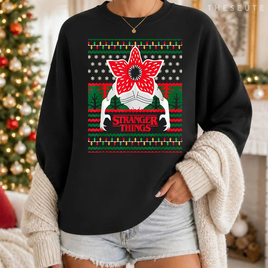 Stranger Things Christmas Epic Demogorgon Ugly Sweatshirt Logo Sweatshirt