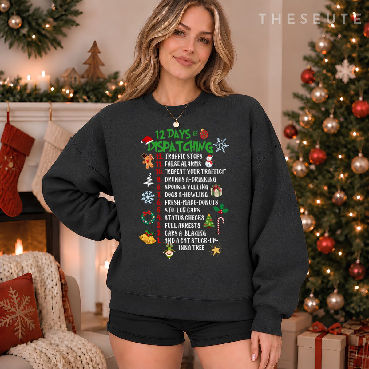 Funny 911 Dispatcher Christmas Gifts Police Thin Gold Line Sweatshirt