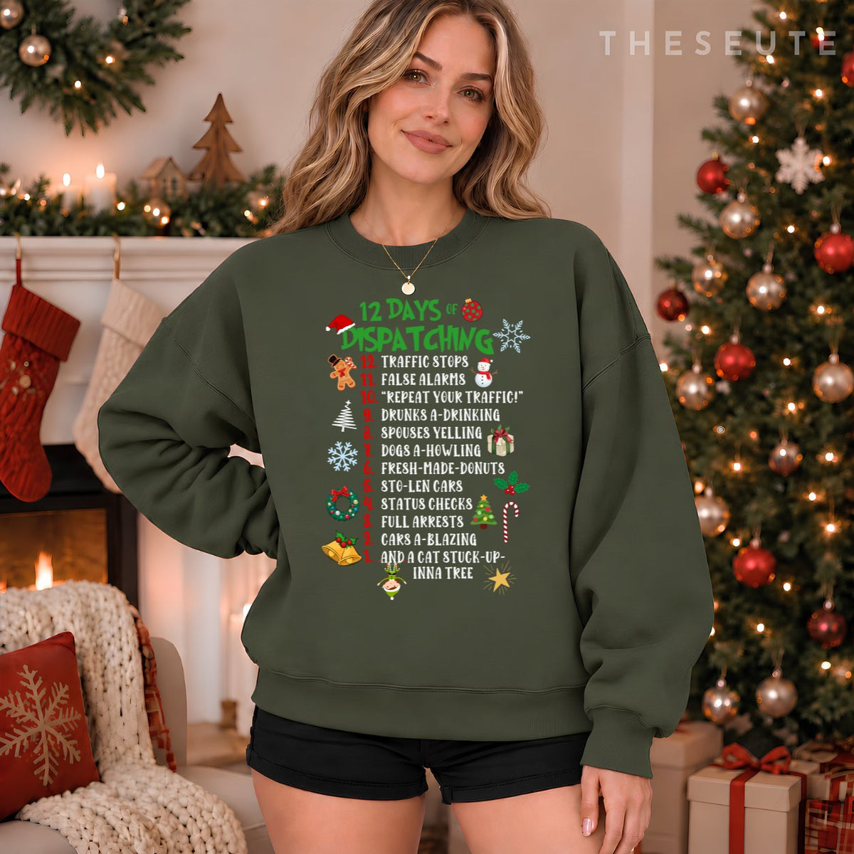 Funny 911 Dispatcher Christmas Gifts Police Thin Gold Line Sweatshirt