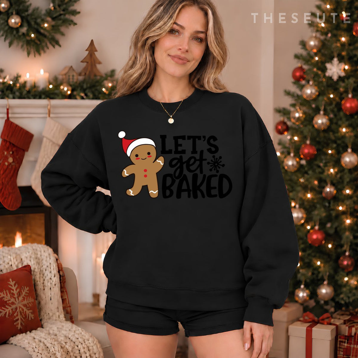 Funny Christmas Xmas Gingerbread Man Cookie Let's Get Baked Sweatshirt