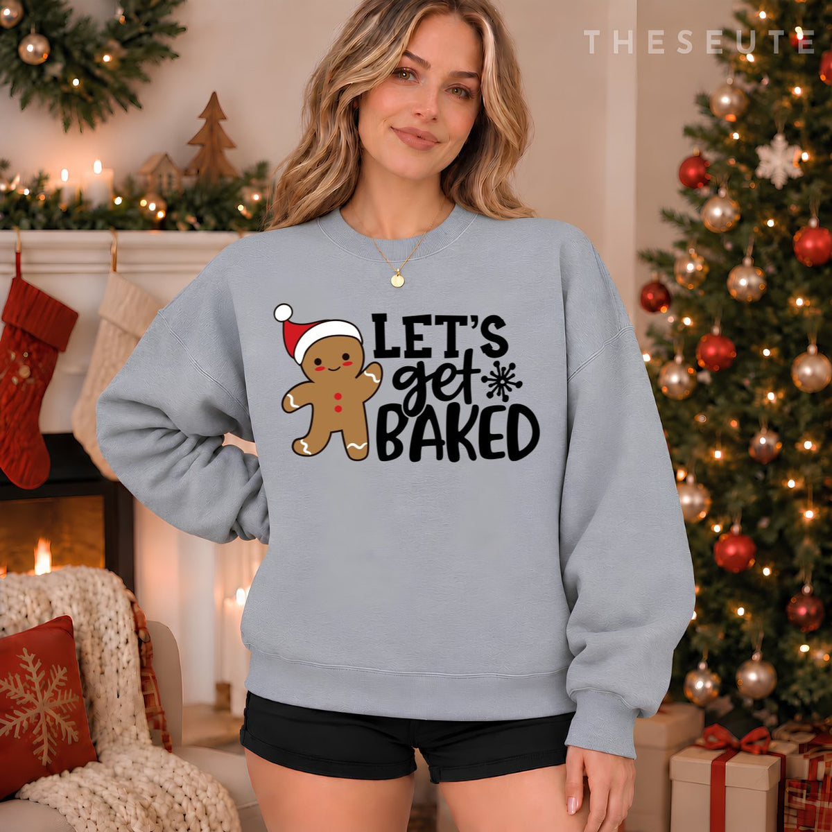 Funny Christmas Xmas Gingerbread Man Cookie Let's Get Baked Sweatshirt