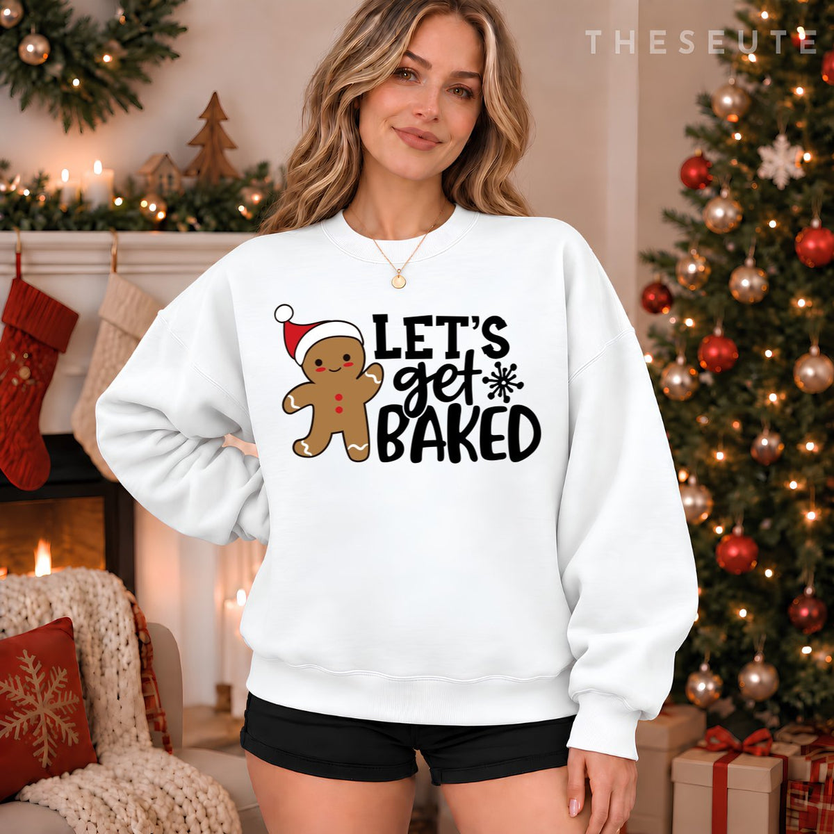Funny Christmas Xmas Gingerbread Man Cookie Let's Get Baked Sweatshirt
