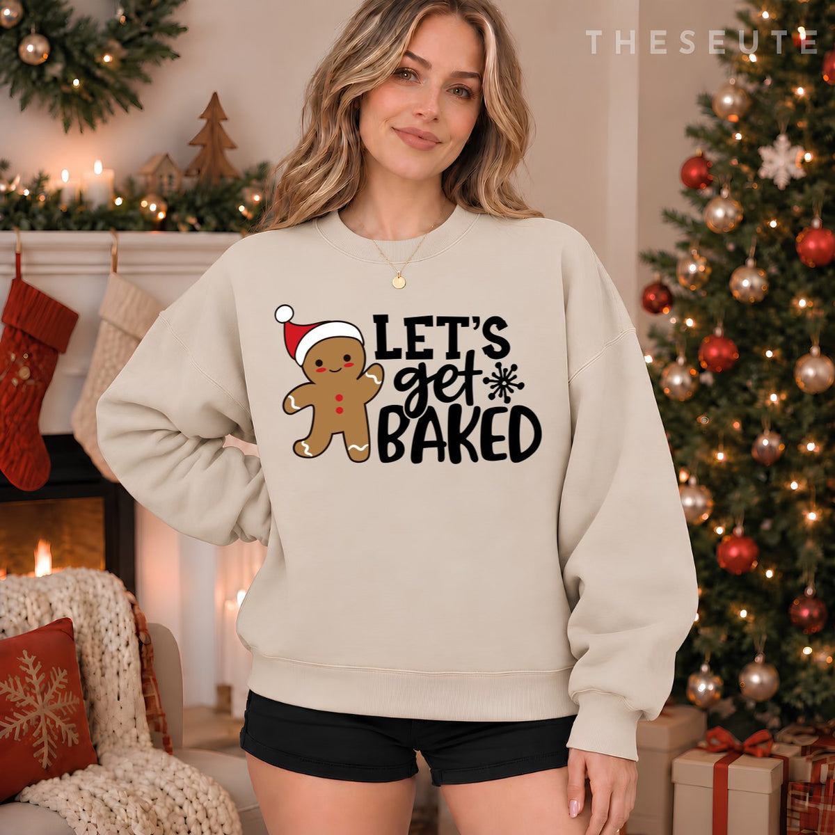 Funny Christmas Xmas Gingerbread Man Cookie Let's Get Baked Sweatshirt