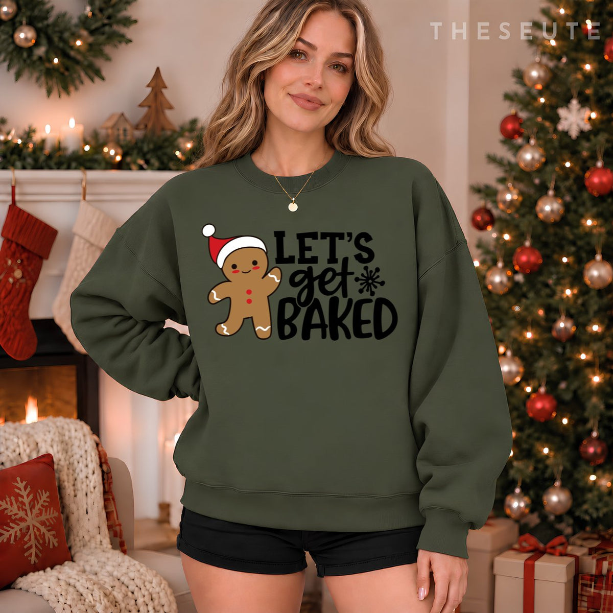 Funny Christmas Xmas Gingerbread Man Cookie Let's Get Baked Sweatshirt