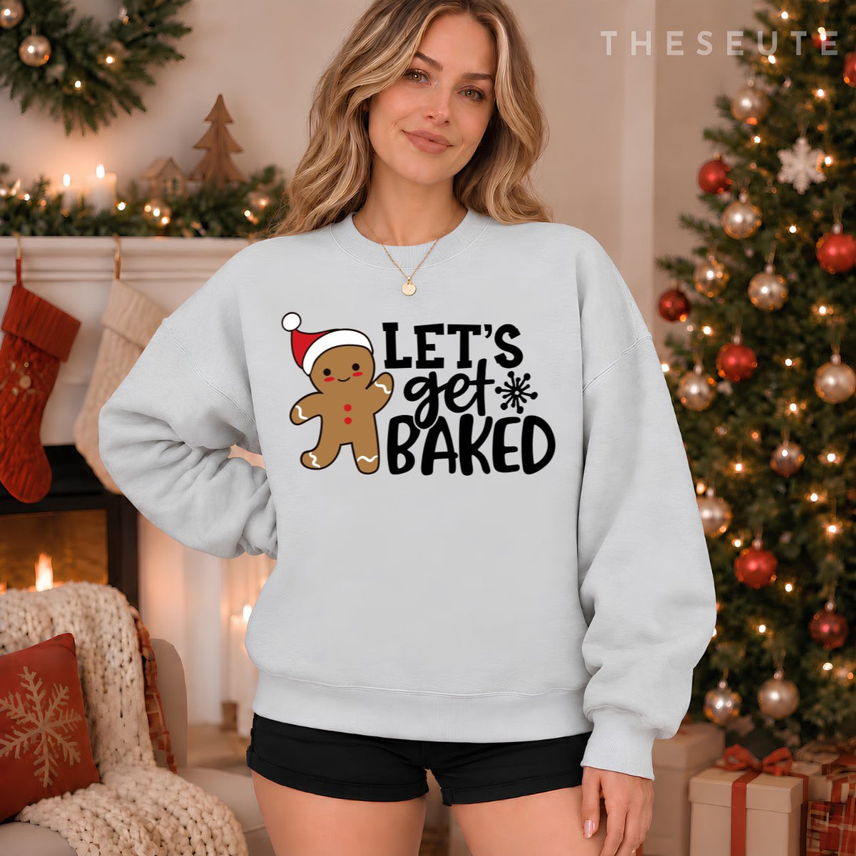 Funny Christmas Xmas Gingerbread Man Cookie Let's Get Baked Sweatshirt