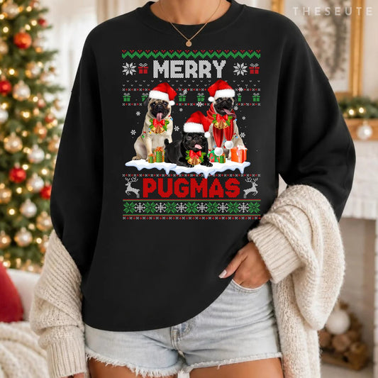 Merry Pugmas Christmas Ugly Sweatshirt Pug Lover Family Pajama Sweatshirt