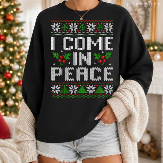 I Come In Peace Couple Matching Ugly Christmas Sweatshirt