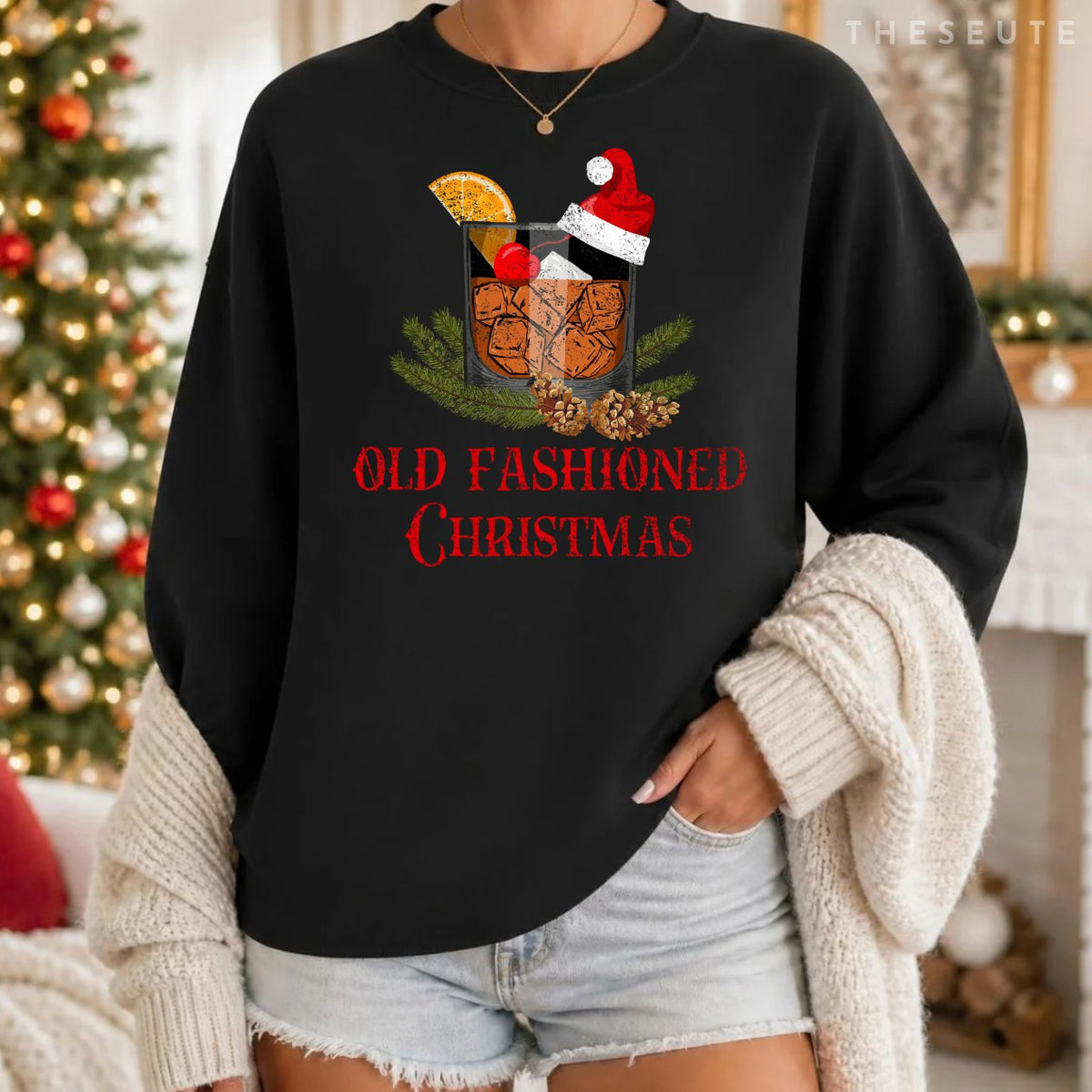 Whiskey Old Fashioned Christmas Funny Bourbon Cocktail Gifts Sweatshirt